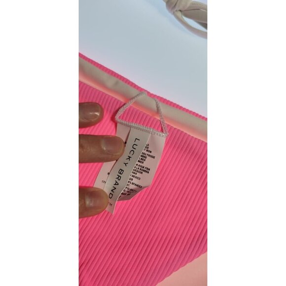 LUCKY BRAND 2 Piece Bikini Swim Suit Womens Size Medium Reversible Pink/White - Picture 2 of 8